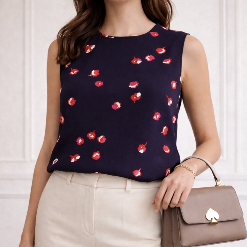 NWT Kate Spade Blossoms Sleeveless crewneck Pullover Floral Top - size 14